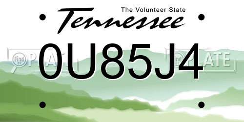 0U85J4 Tennessee License Plate