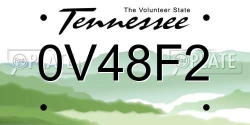 0V48F2 Tennessee License Plate