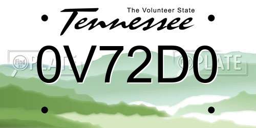 0V72D0 Tennessee License Plate