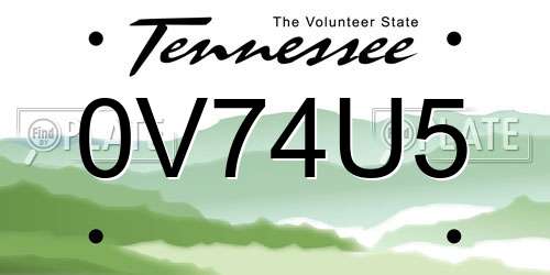 0V74U5 Tennessee License Plate