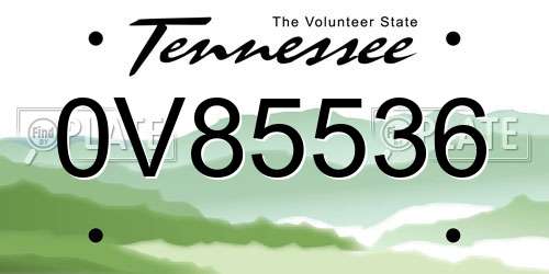 0V85536 Tennessee License Plate