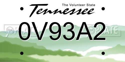 0V93A2 Tennessee License Plate