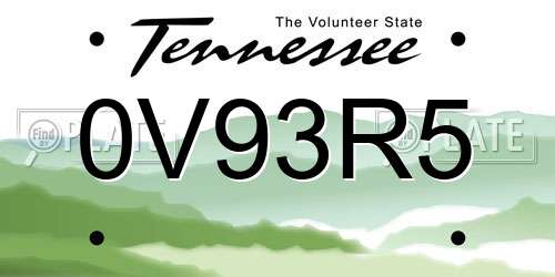 0V93R5 Tennessee License Plate