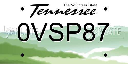 0VSP87 Tennessee License Plate