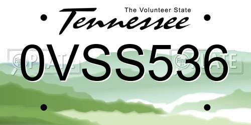 0VSS536 Tennessee License Plate
