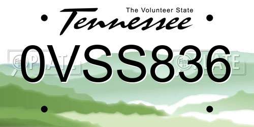 0VSS836 Tennessee License Plate