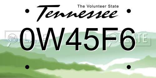 0W45F6 Tennessee License Plate