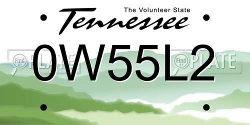 0W55L2 Tennessee License Plate