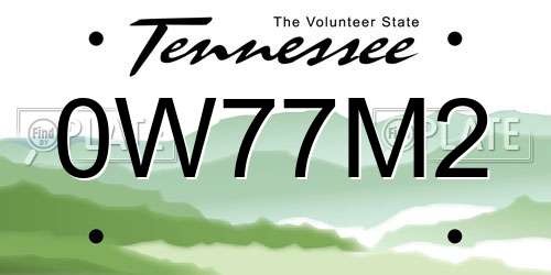 0W77M2 Tennessee License Plate
