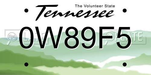 0W89F5 Tennessee License Plate