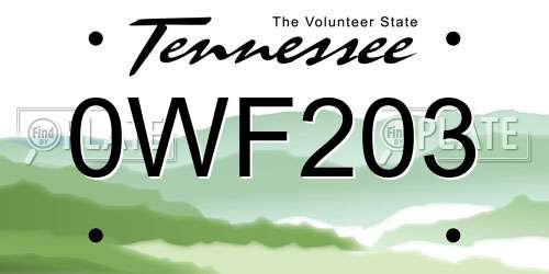 0WF203 Tennessee License Plate