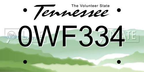 0WF334 Tennessee License Plate