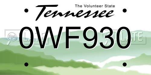 0WF930 Tennessee License Plate