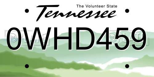 0WHD459 Tennessee License Plate