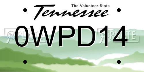 0WPD14 Tennessee License Plate