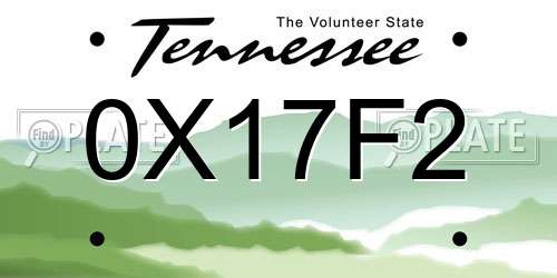 0X17F2 Tennessee License Plate
