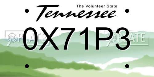 0X71P3 Tennessee License Plate