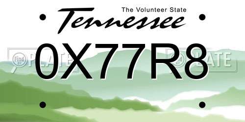 0X77R8 Tennessee License Plate