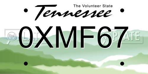 0XMF67 Tennessee License Plate