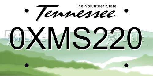 0XMS220 Tennessee License Plate