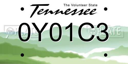 0Y01C3 Tennessee License Plate
