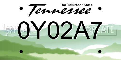 0Y02A7 Tennessee License Plate