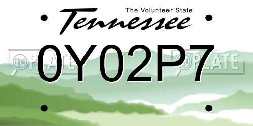0Y02P7 Tennessee License Plate