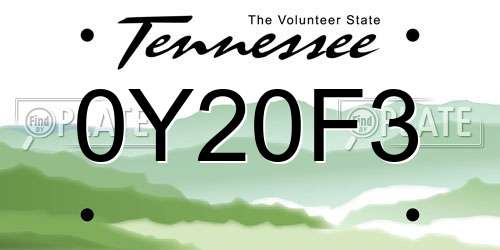 0Y20F3 Tennessee License Plate