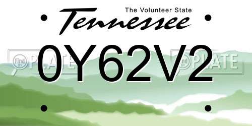 0Y62V2 Tennessee License Plate