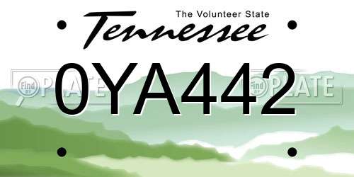 0YA442 Tennessee License Plate