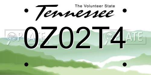 0Z02T4 Tennessee License Plate