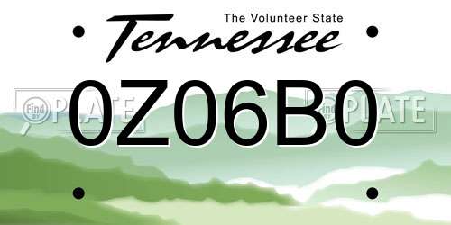 0Z06B0 Tennessee License Plate