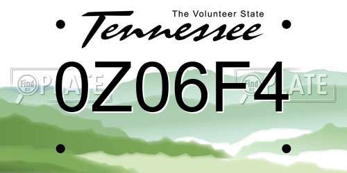 0Z06F4 Tennessee License Plate