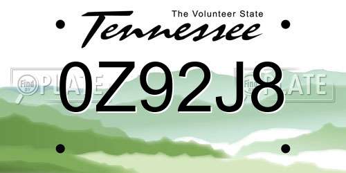 0Z92J8 Tennessee License Plate