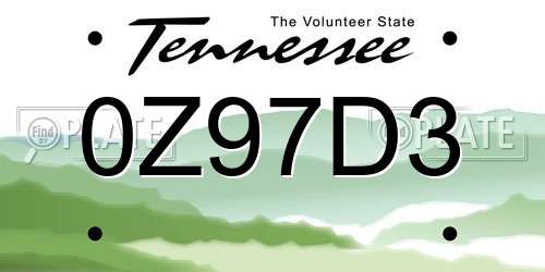 0Z97D3 Tennessee License Plate