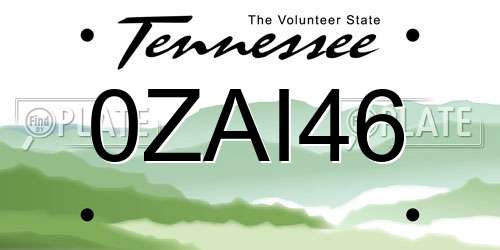 0ZAI46 Tennessee License Plate