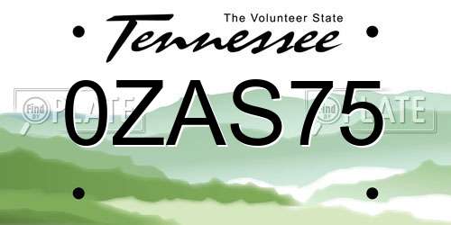 0ZAS75 Tennessee License Plate