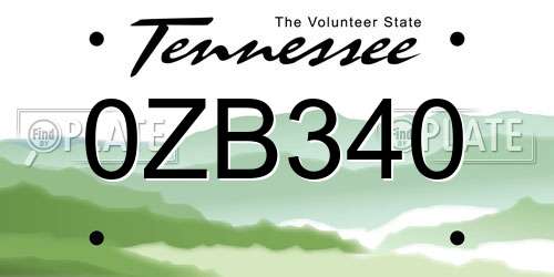 0ZB340 Tennessee License Plate
