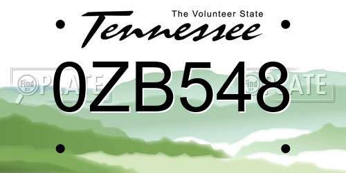 0ZB548 Tennessee License Plate