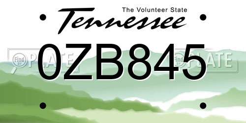 0ZB845 Tennessee License Plate
