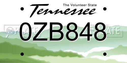 0ZB848 Tennessee License Plate