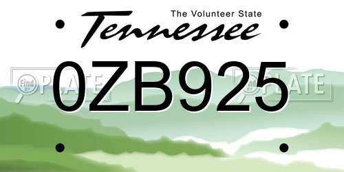 0ZB925 Tennessee License Plate
