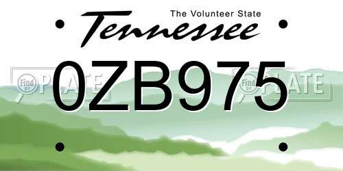 0ZB975 Tennessee License Plate