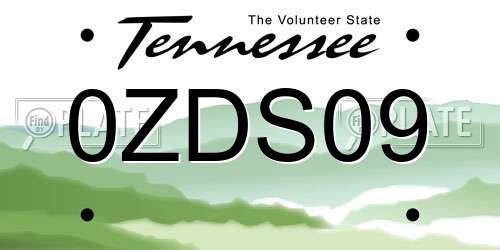 0ZDS09 Tennessee License Plate