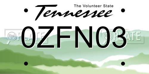 0ZFN03 Tennessee License Plate