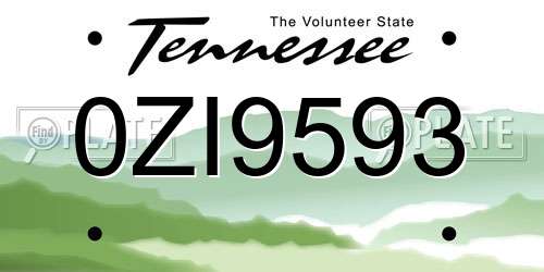 0ZI9593 Tennessee License Plate