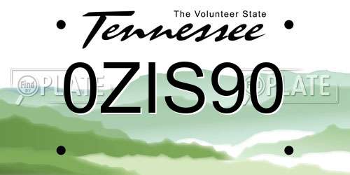 0ZIS90 Tennessee License Plate