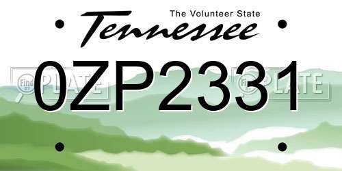 0ZP2331 Tennessee License Plate