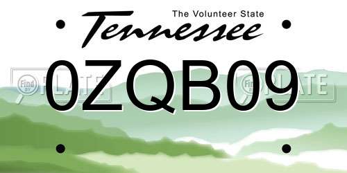 0ZQB09 Tennessee License Plate