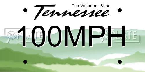 100MPH Tennessee License Plate